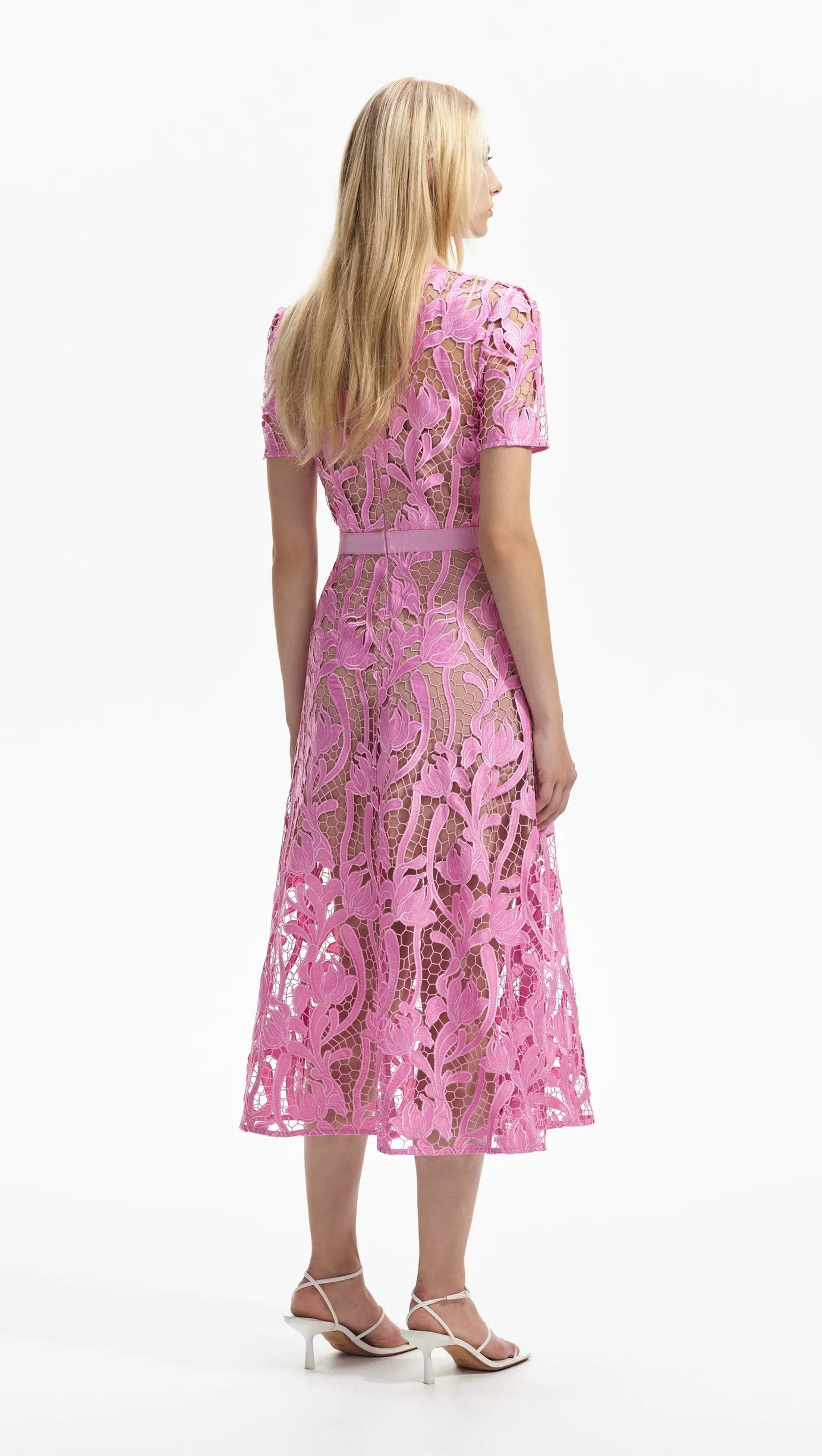 ABITO MIDI IN PIZZO ROSA 