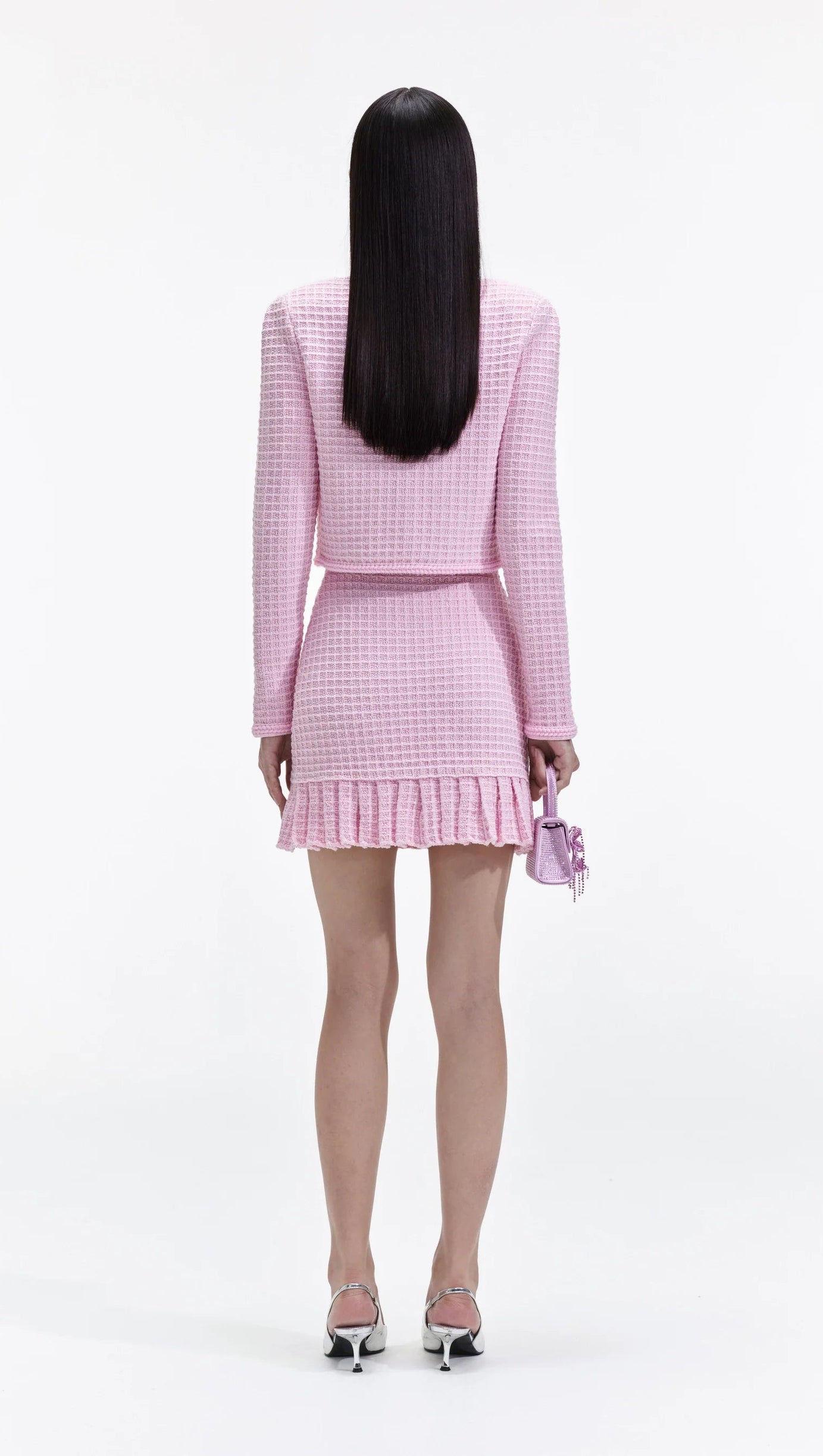 PINK SEQUIN TEXTURED KNIT SKIRT