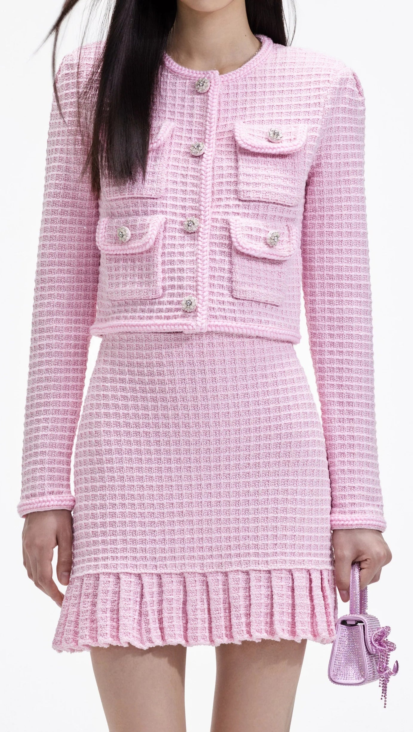 PINK SEQUIN TEXTURED KNIT SKIRT