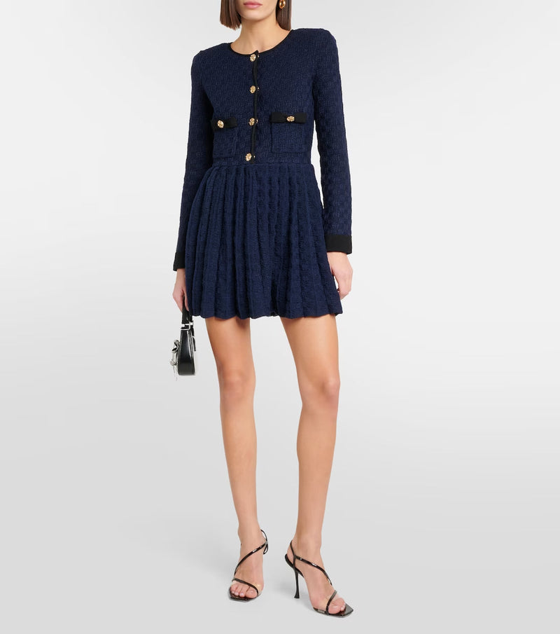 NAVY WEAVE KNIT MINI DRESS