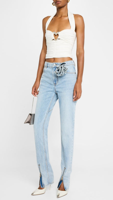 QUINTA FLORAL ZIP-HEM SKINNY JEANS IN PALE BLUE