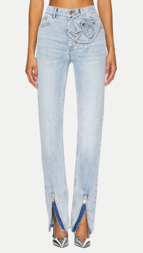 QUINTA FLORAL ZIP-HEM SKINNY JEANS IN PALE BLUE