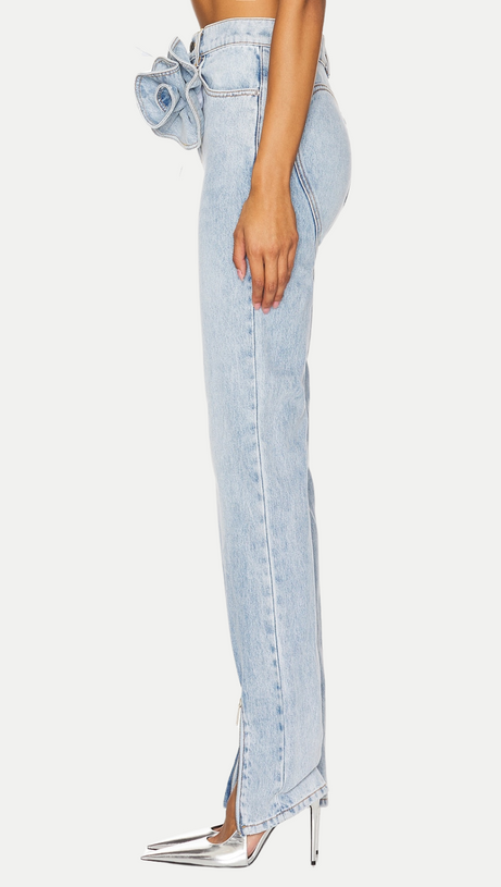 QUINTA FLORAL ZIP-HEM SKINNY JEANS IN PALE BLUE