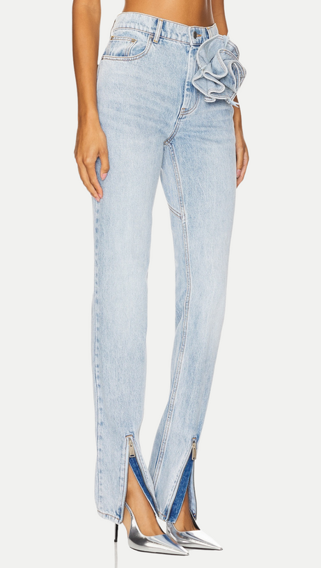 QUINTA FLORAL ZIP-HEM SKINNY JEANS IN PALE BLUE