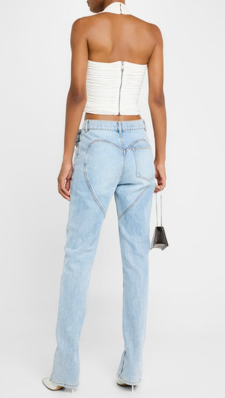 QUINTA FLORAL ZIP-HEM SKINNY JEANS IN PALE BLUE