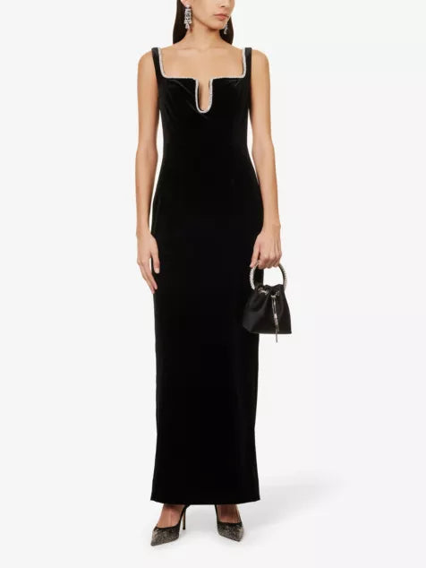 CRYSTAL-EMBELLISHED VELVET MAXI DRESS
