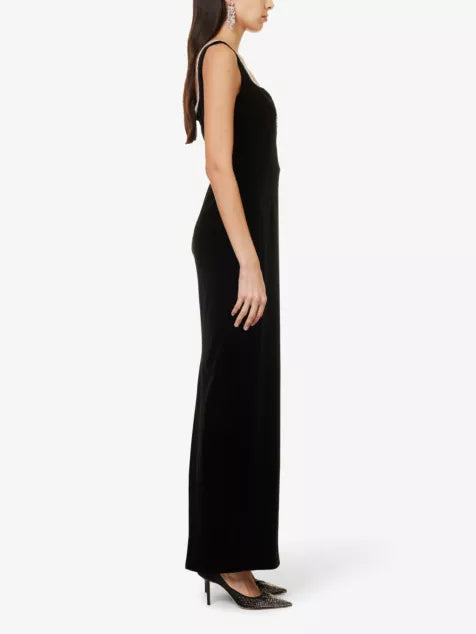 CRYSTAL-EMBELLISHED VELVET MAXI DRESS