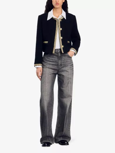 TRIM WOOL AND COTTON-BLEND JACKET IN NOIR