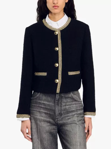 TRIM WOOL AND COTTON-BLEND JACKET IN NOIR