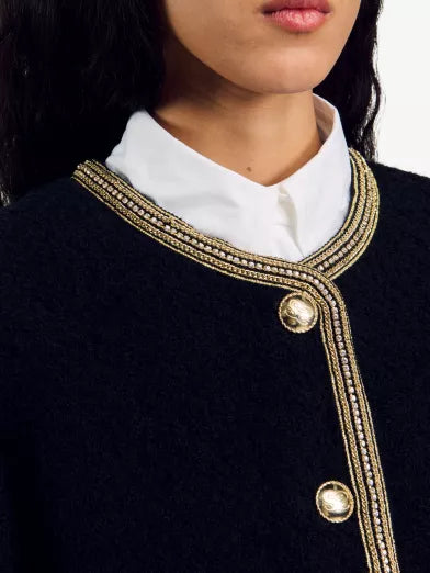 TRIM WOOL AND COTTON-BLEND JACKET IN NOIR