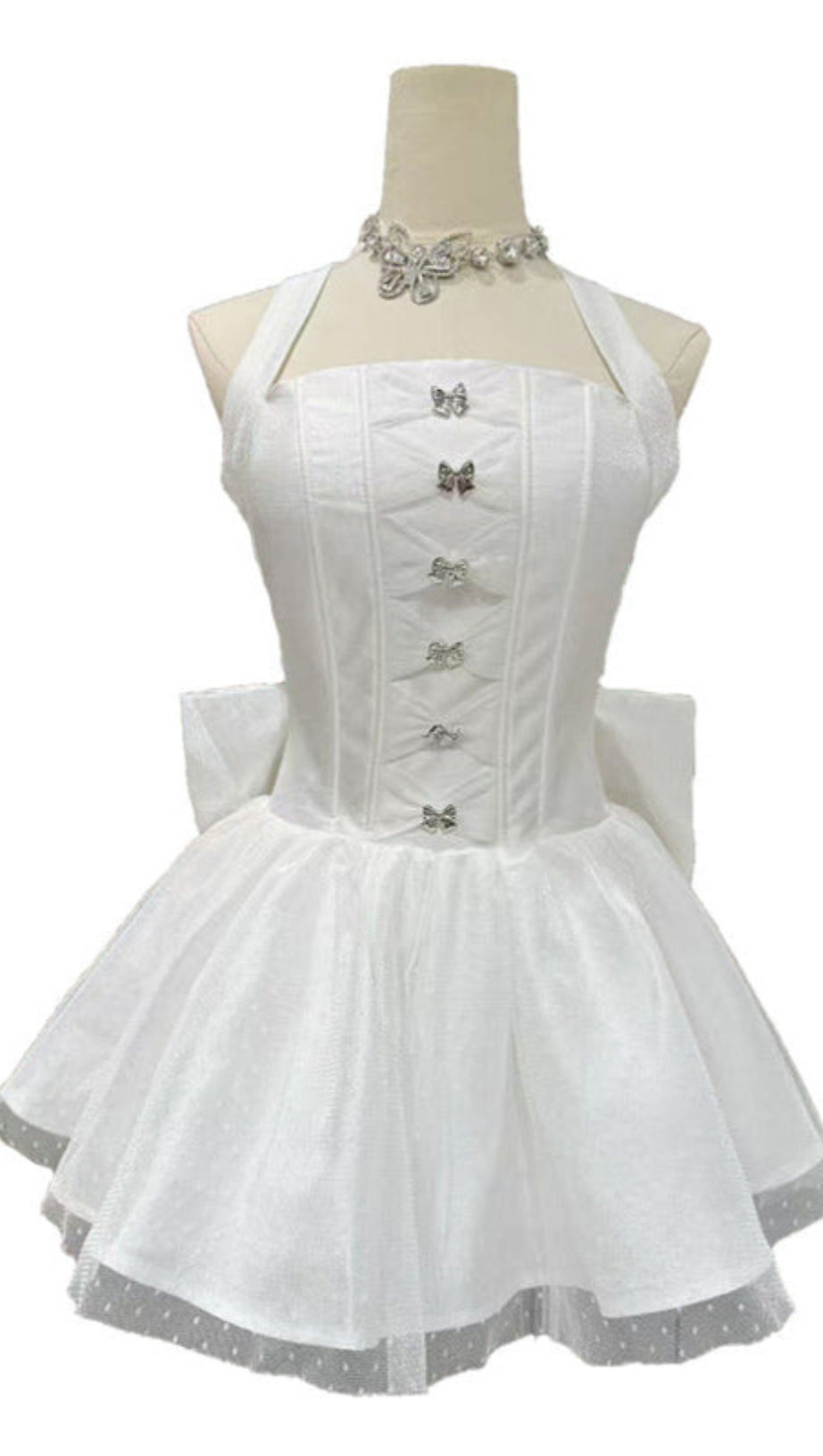 NORA OFF-SHOULDER BACKLESS LACE BOW MINI DRESS IN WHITE