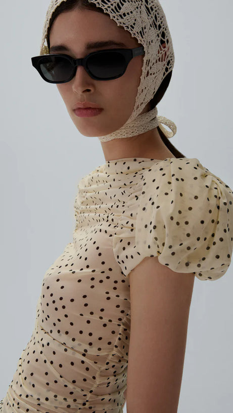 EADLLA RUCHED POLKA DOT MINI DRESS