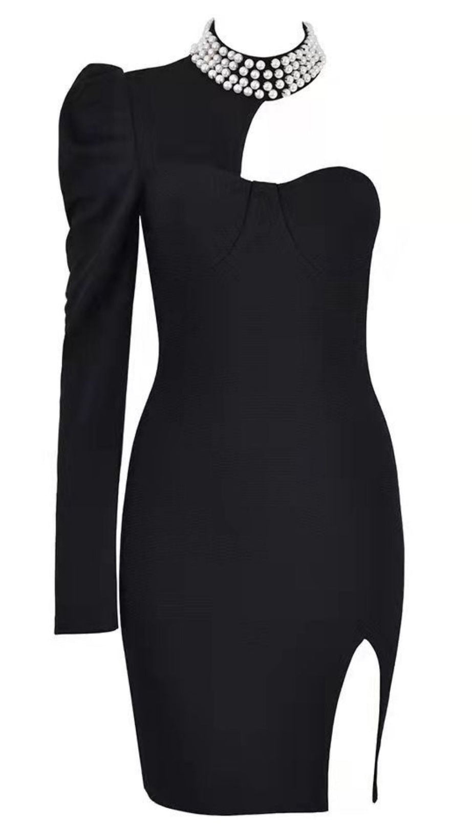 ROTES PERLEN-MINI-BANDAGE-KLEID MIT EINER SCHULTER