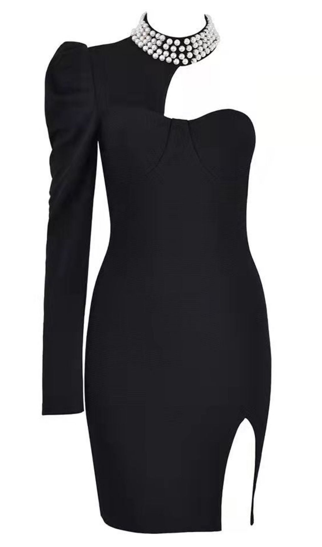 ROTES PERLEN-MINI-BANDAGE-KLEID MIT EINER SCHULTER