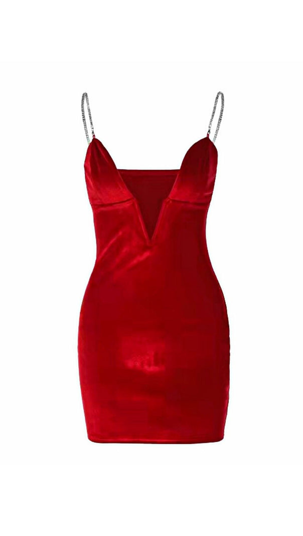 AIIZIE RED VELVET PLUNGE MINI DRESS - product image