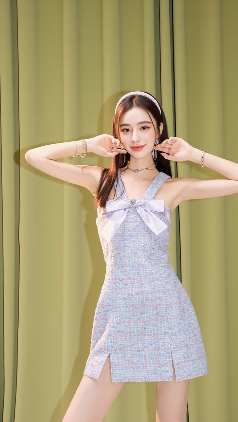 BOWTIE TWEED MINI DRESS IN LAVENDER