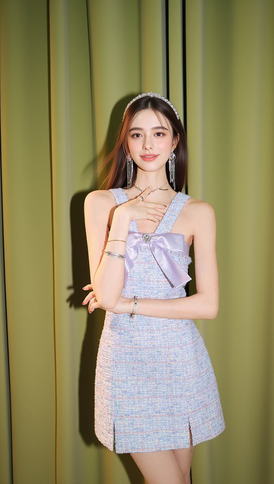 BOWTIE TWEED MINI DRESS IN LAVENDER