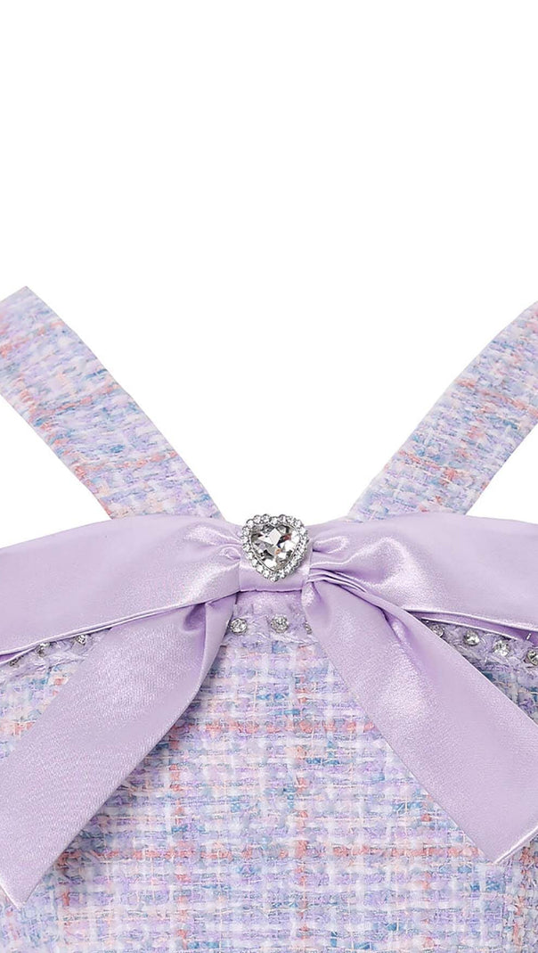 AIIZIE BOWTIE TWEED MINI DRESS IN LAVENDER - product image