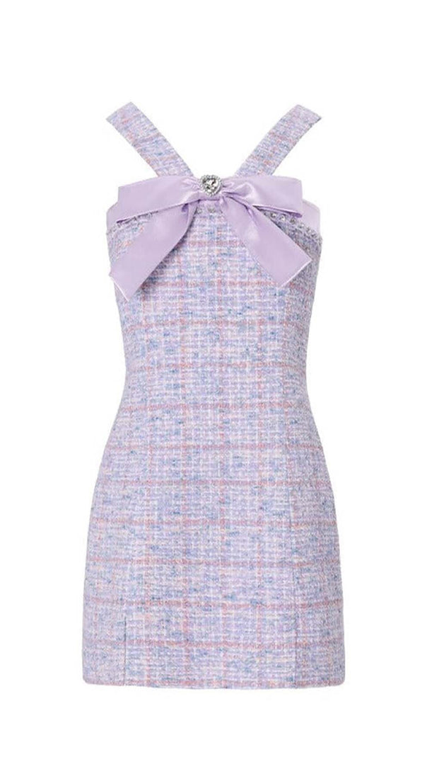 AIIZIE BOWTIE TWEED MINI DRESS IN LAVENDER - product image