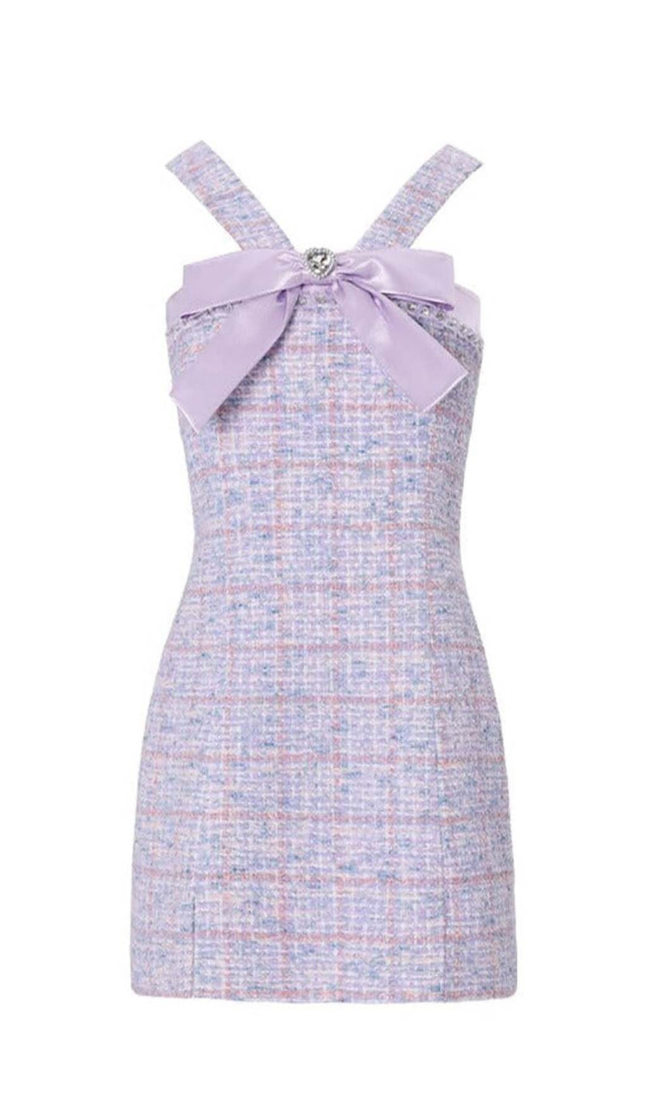 BOWTIE TWEED MINI DRESS IN LAVENDER