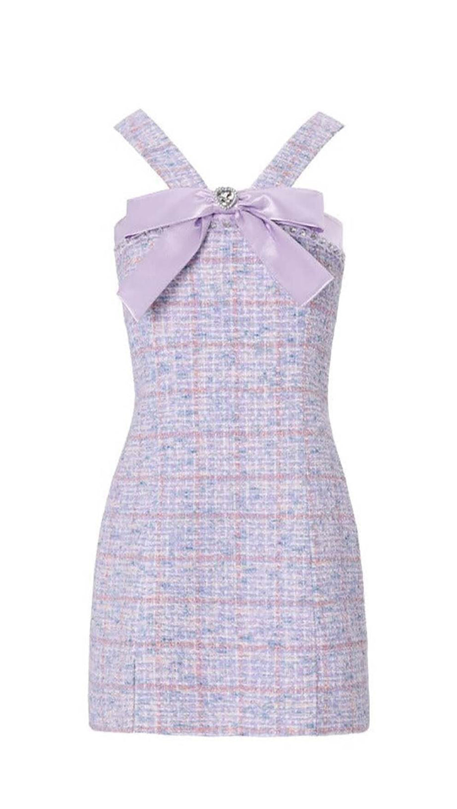 BOWTIE TWEED MINI DRESS IN LAVENDER