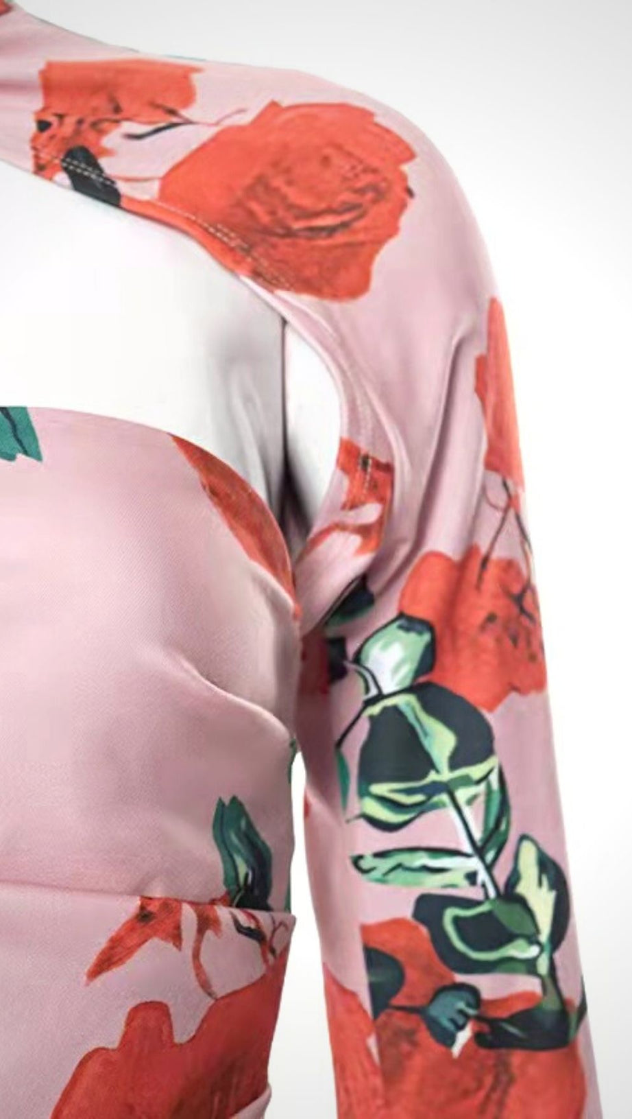 ROSE PRINT CUTOUT DRAPED MINI DRESS