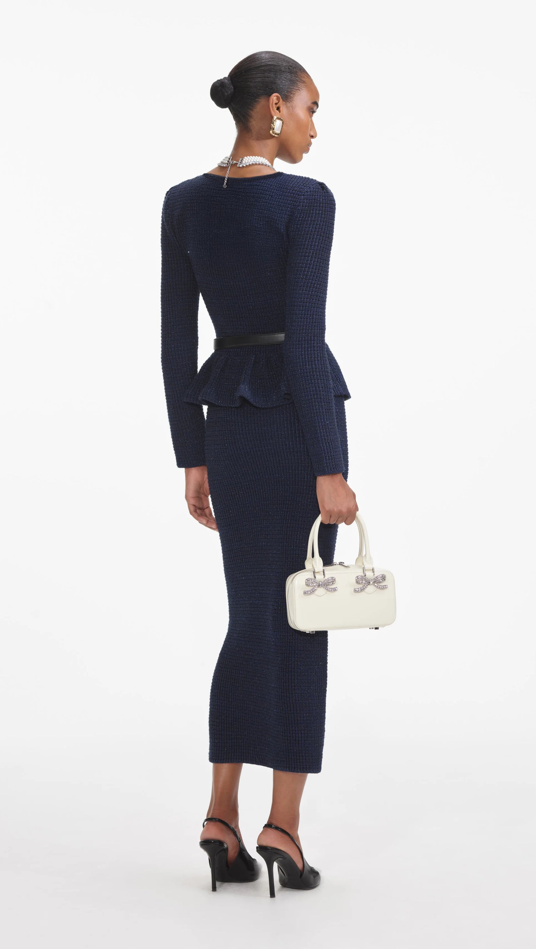 KNIT PEPLUM MAXI DRESS IN DARK BLUE