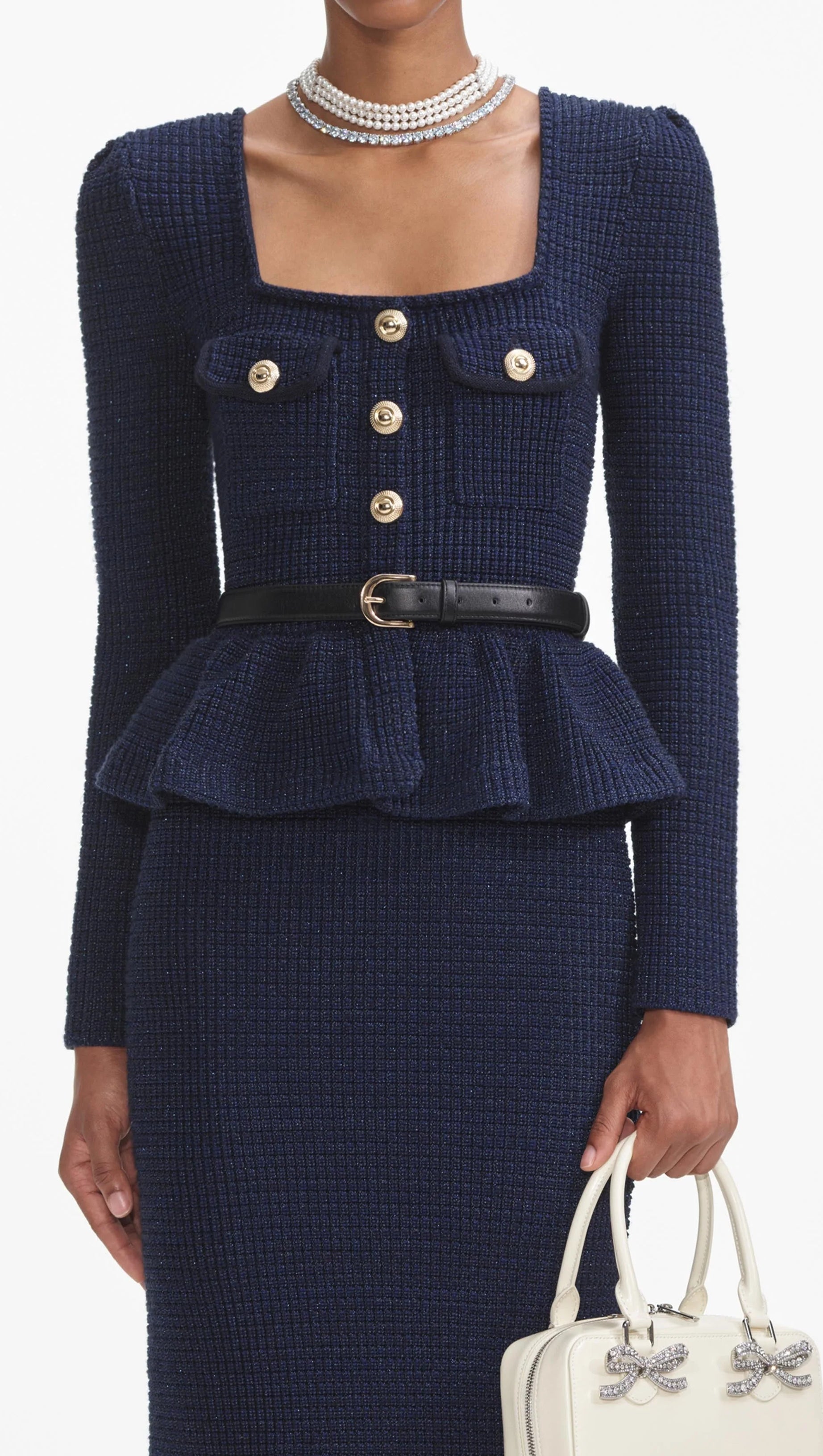 KNIT PEPLUM MAXI DRESS IN DARK BLUE