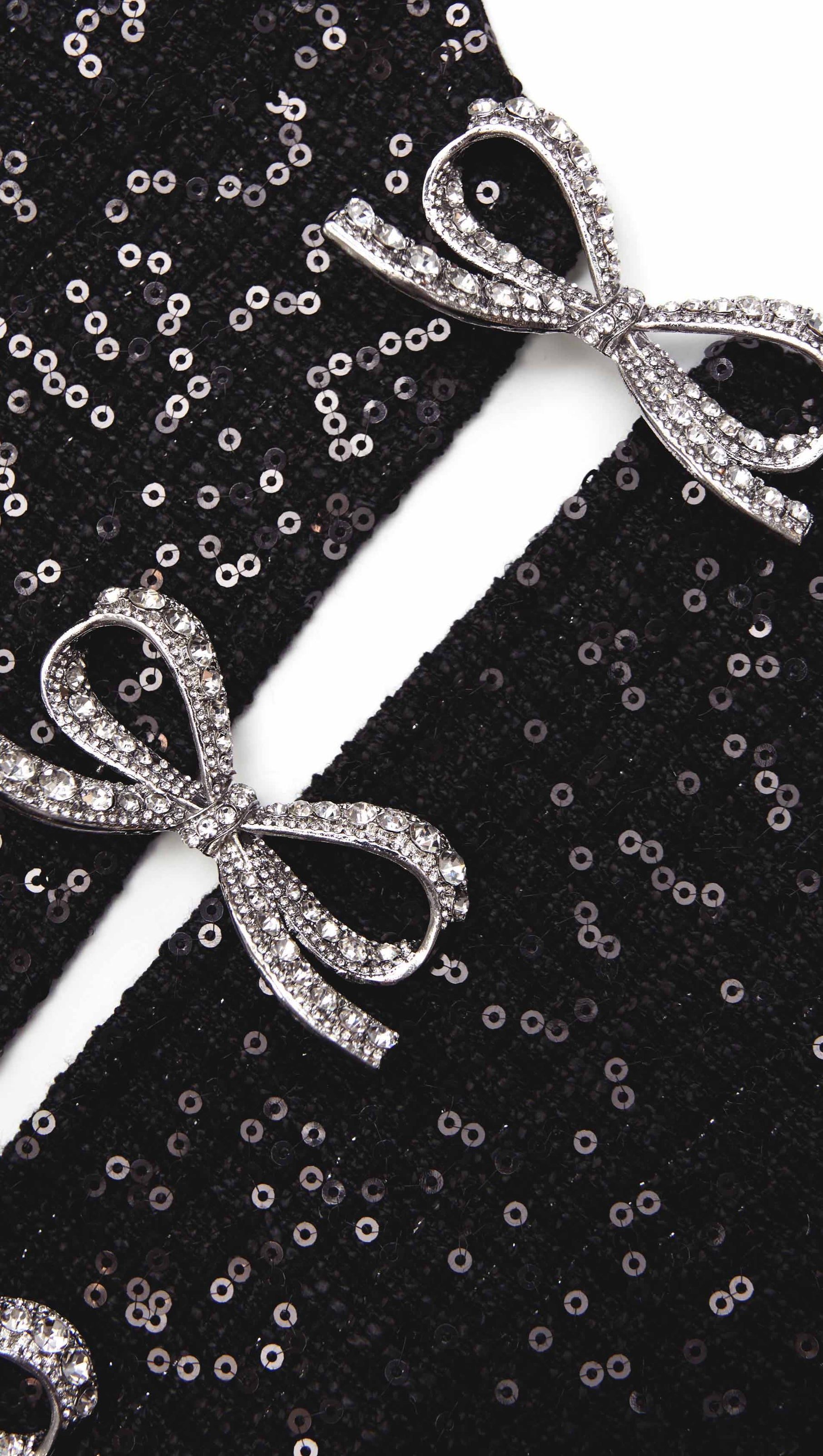 AIIZIE JANICE BLACK SEQUIN TWEED BOW MINI DRESS - product image
