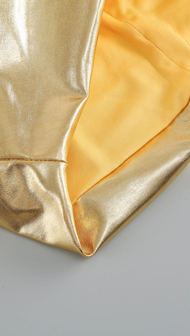 AIIZIE RUCHED METALLIC MINI DRESS IN GOLD - product image