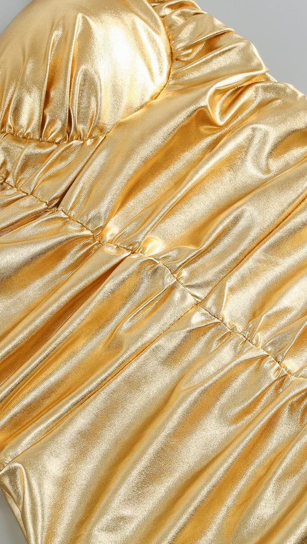 AIIZIE RUCHED METALLIC MINI DRESS IN GOLD - product image