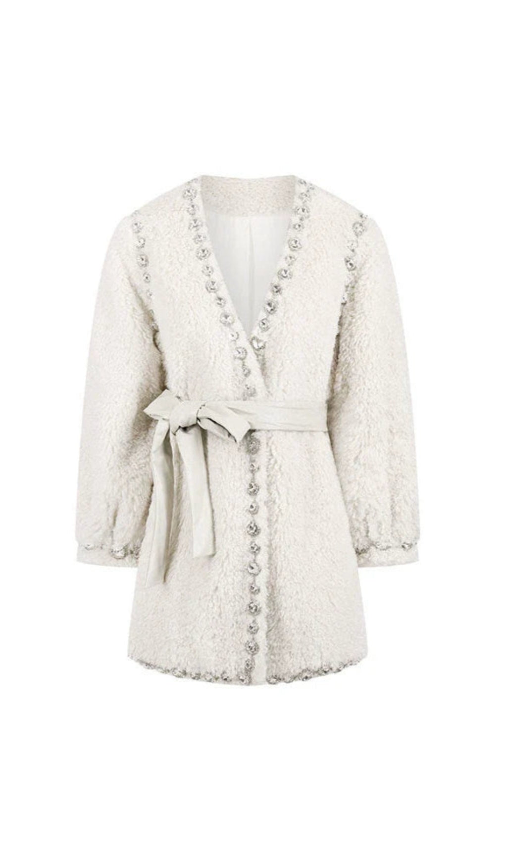 BEIGE V-NECK LONG SLEEVE DIAMOND STUD COAT