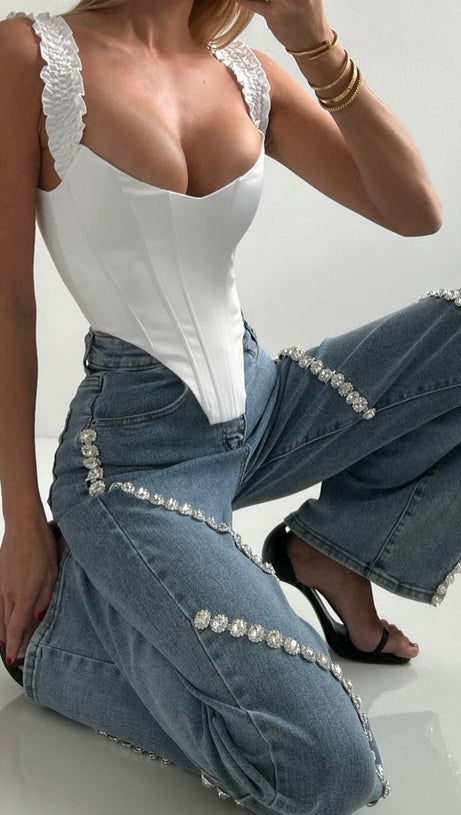 RABIA RHINESTONE JEANS IN BLUE