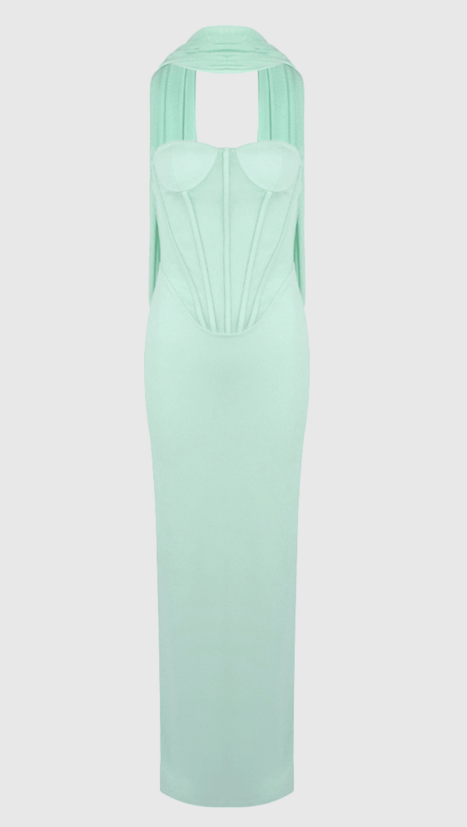 ANNA STRAPLESS  MESH SCARF CORSET MAXI DRESS IN GREEN