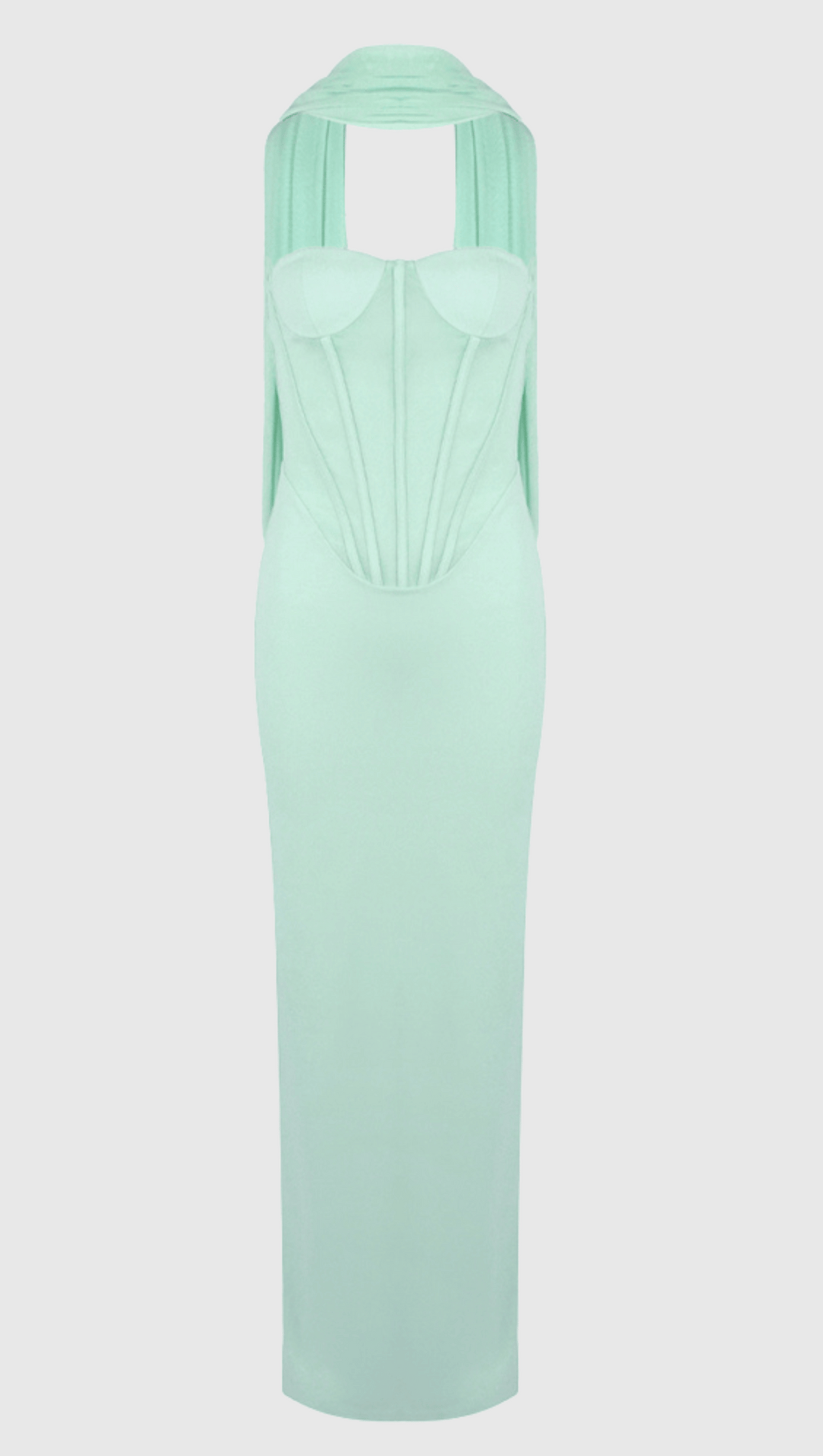 AIIZIE ANNA STRAPLESS MESH SCARF CORSET MAXI DRESS IN GREEN - product image