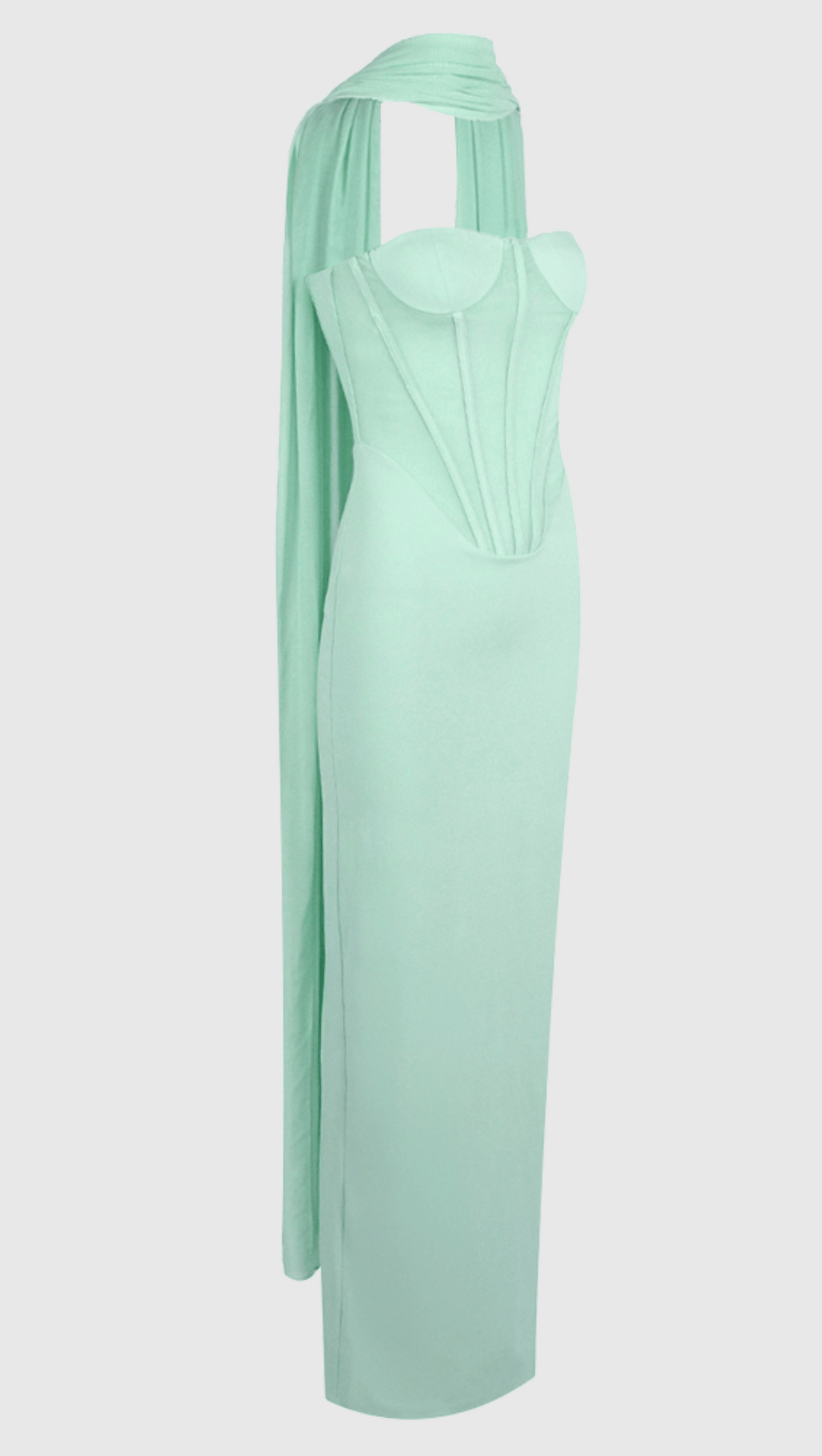 Anna – Trägerloses Korsett-Maxikleid mit Netzstoffschal in Grün