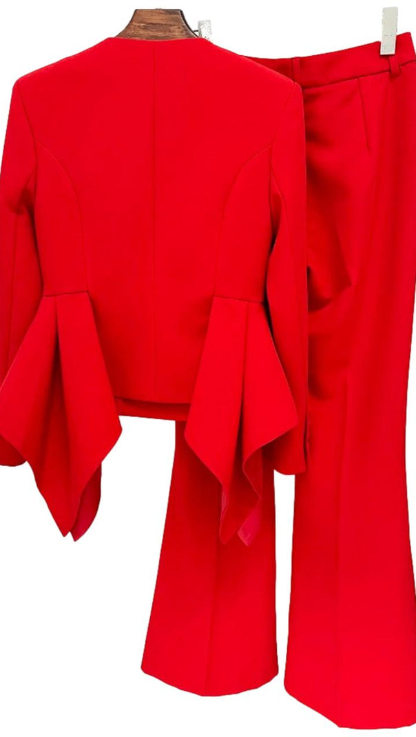 AIIZIE RAYA RUFFLED BLAZER PANTS SET IN RED - product image