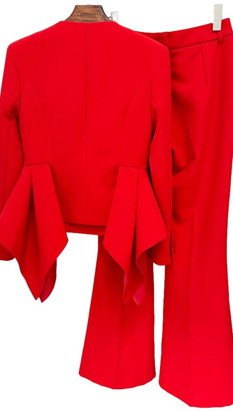 RAYA RUFFLED BLAZER PANTS SET IN RED