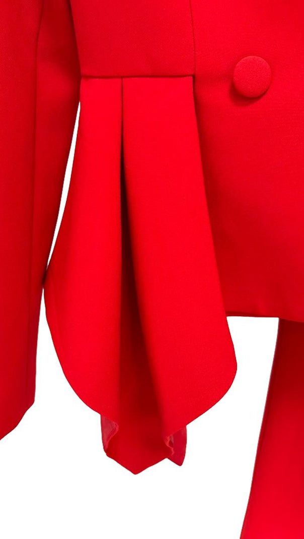 AIIZIE RAYA RUFFLED BLAZER PANTS SET IN RED - product image