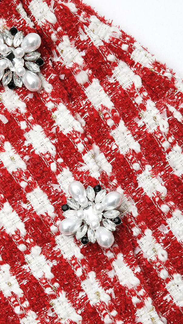 AIIZIE RED CHECK BOUCLE MINI DRESS - product image