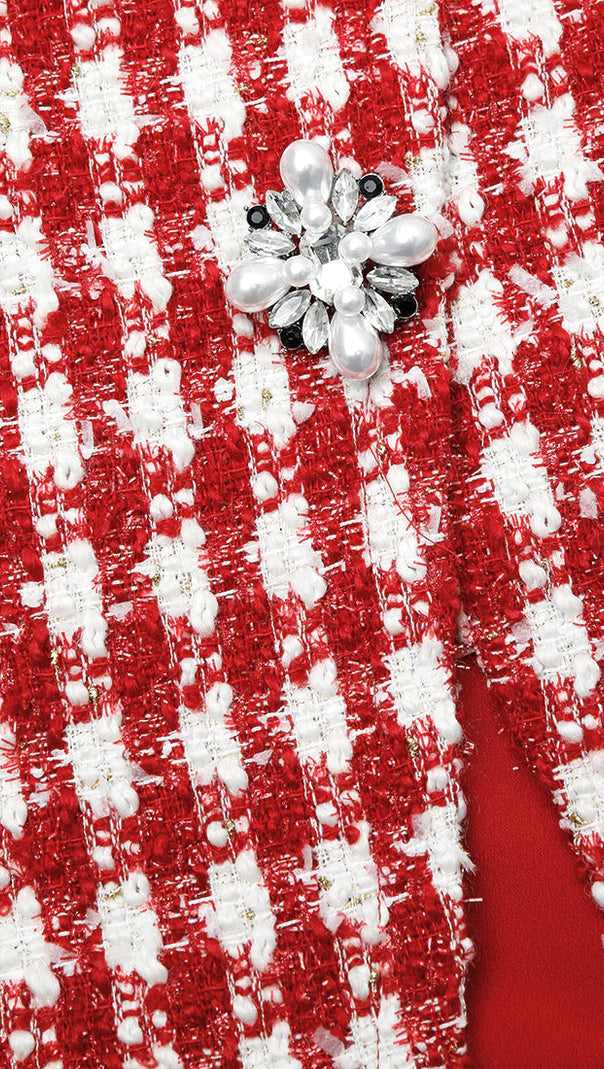 AIIZIE RED CHECK BOUCLE MINI DRESS - product image