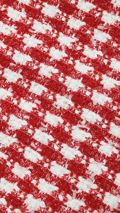 RED CHECK BOUCLE PLEATED MINI SKIRT