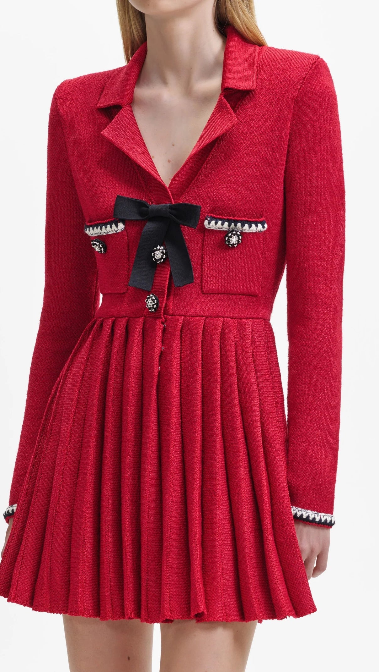 AIIZIE RED KNIT BOW MINI DRESS - product image