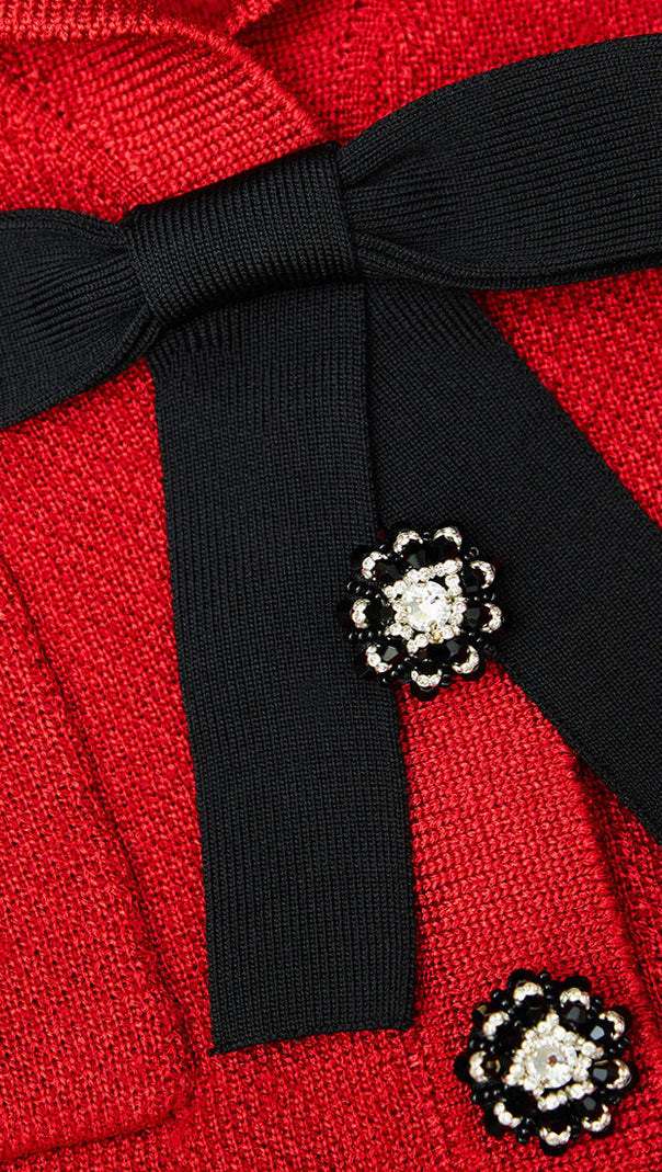 AIIZIE RED KNIT BOW MINI DRESS - product image