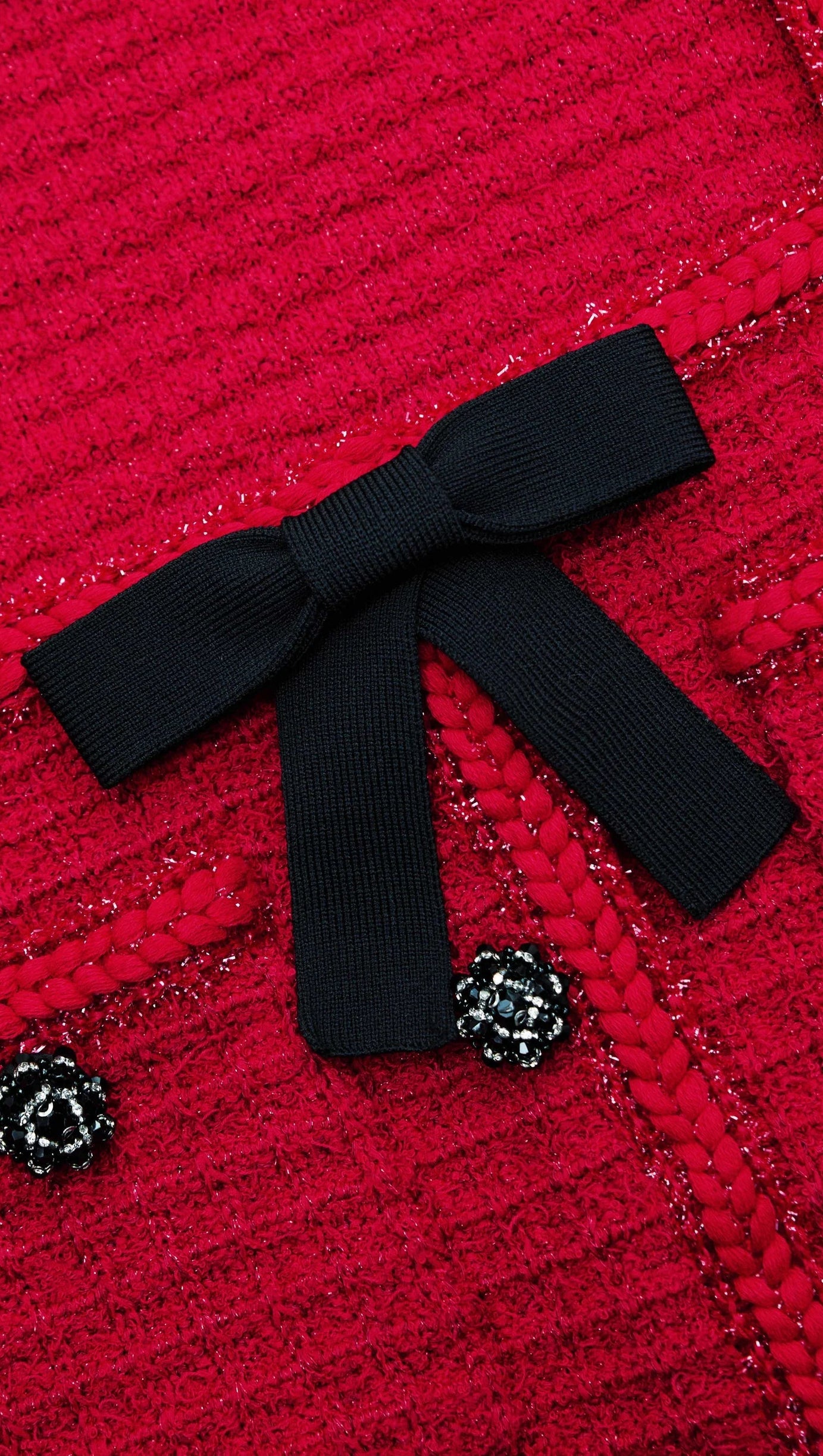 RED KNIT BOW ROUND NECK MINI DRESS