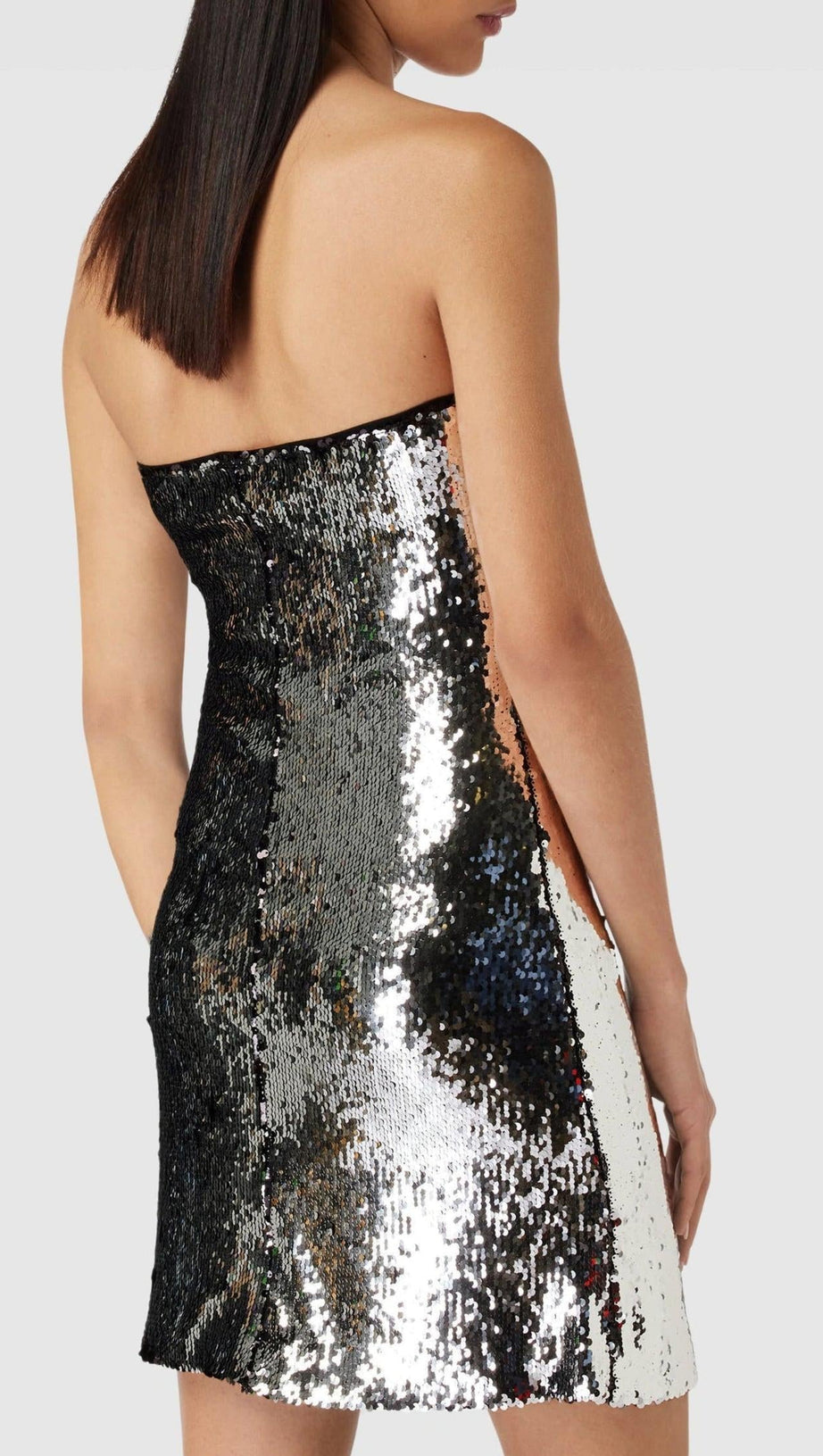 OFF-SHOULDER SEQUIN EMBELLISHED MINI DRESS IN SILVER