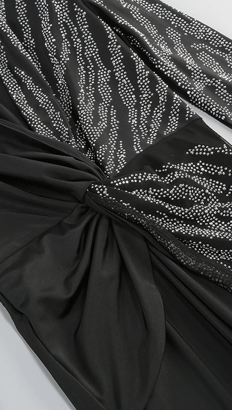 RHINESTONE EMBELLISHED BLAZER JUMPSUIT TWO PIECES SETS IN BLACK