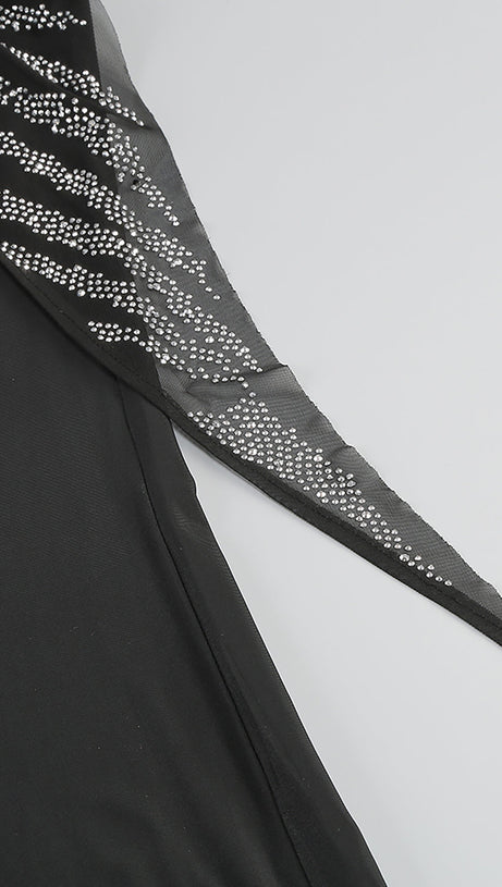 RHINESTONE EMBELLISHED BLAZER JUMPSUIT TWO PIECES SETS IN BLACK