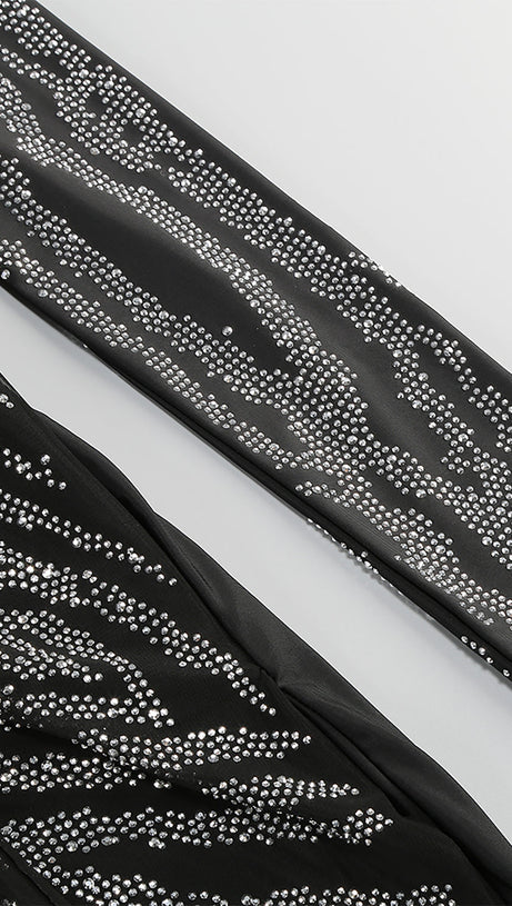 RHINESTONE EMBELLISHED BLAZER JUMPSUIT TWO PIECES SETS IN BLACK