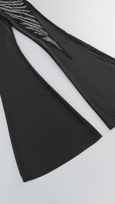 RHINESTONE EMBELLISHED BLAZER JUMPSUIT TWO PIECES SETS IN BLACK